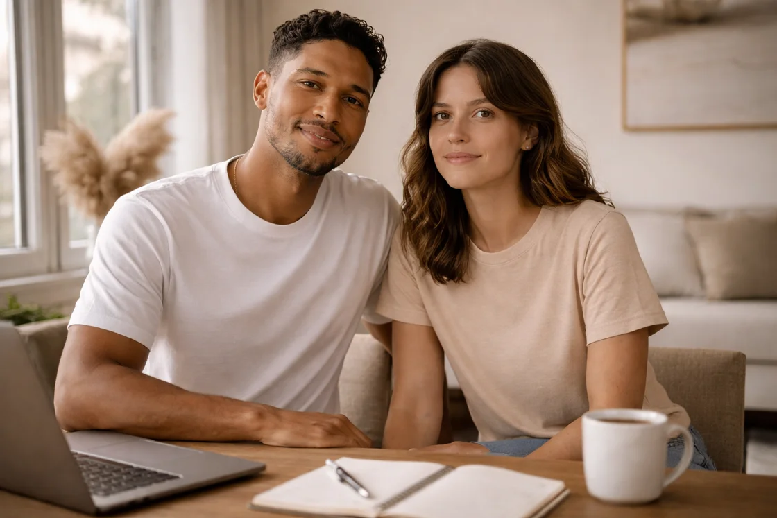 Премиальный базовый образ: однотонные футболки в уютной рабочей атмосфере