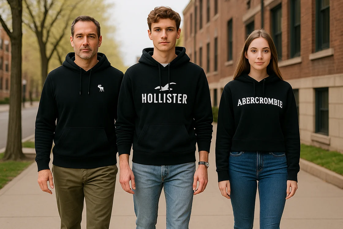 Модели Abercrombie и Hollister в черных толстовках