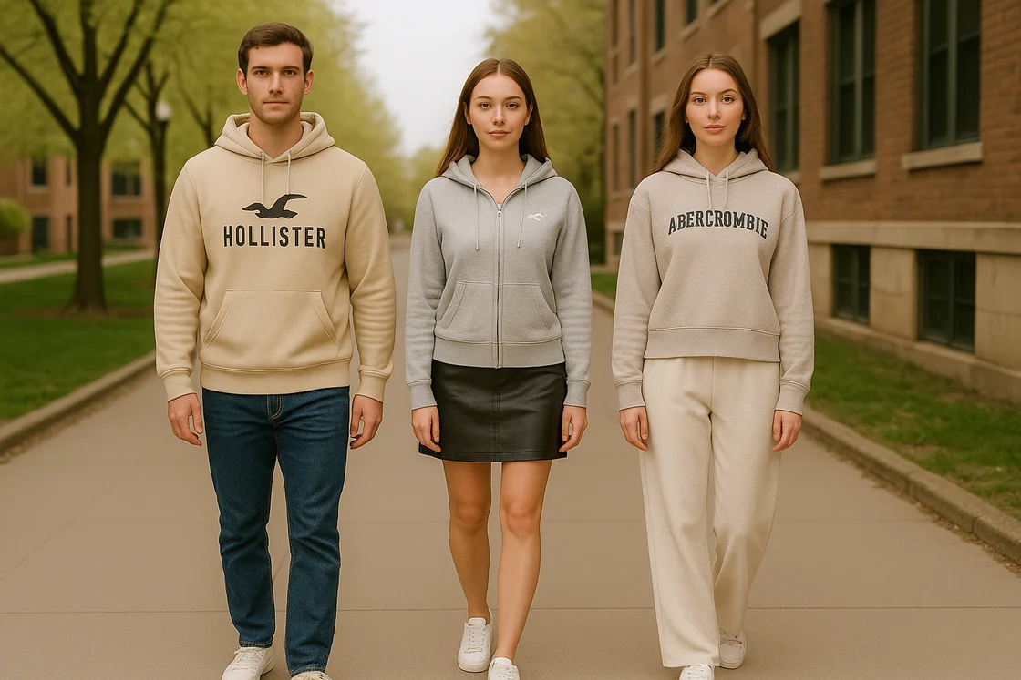 Модели Abercrombie и Hollister в черных толстовках