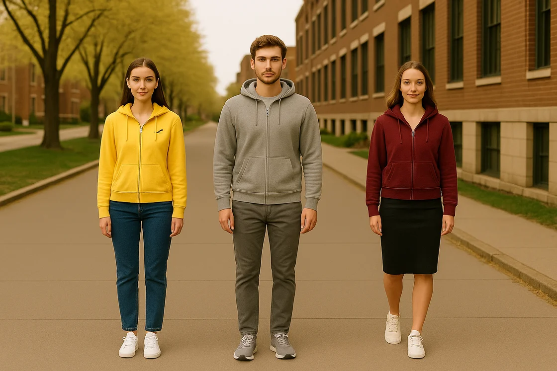 Модели Abercrombie и Hollister в толстовках на молнии