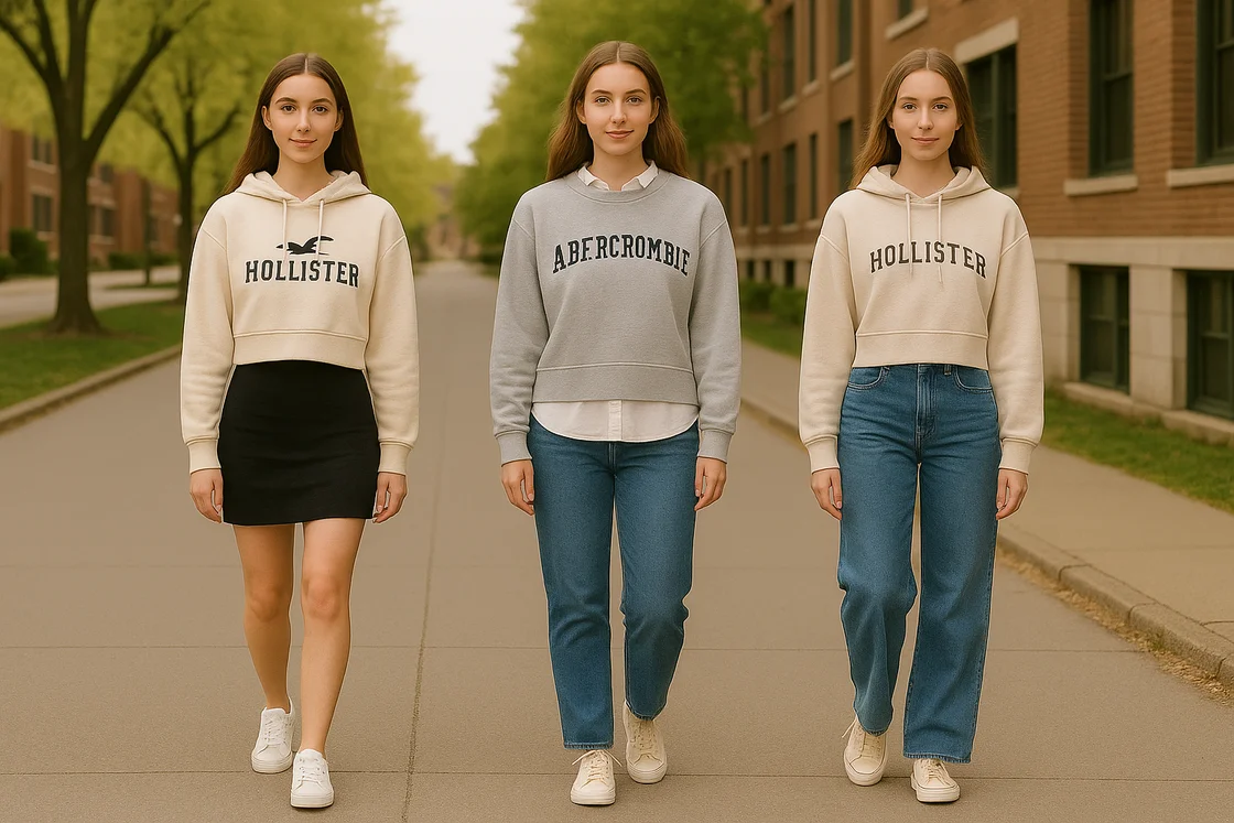 Модели Abercrombie и Hollister в свитшотах и укороченных толстовках