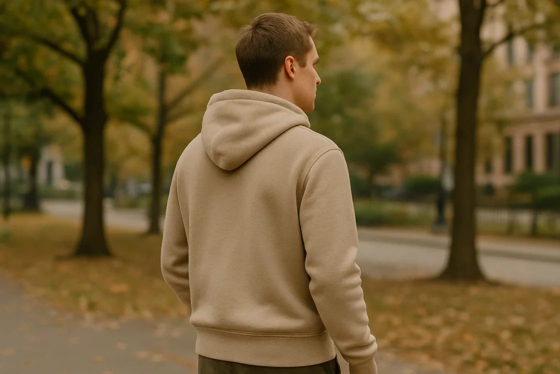 Парень в худи Парень в худи гуляет по парку