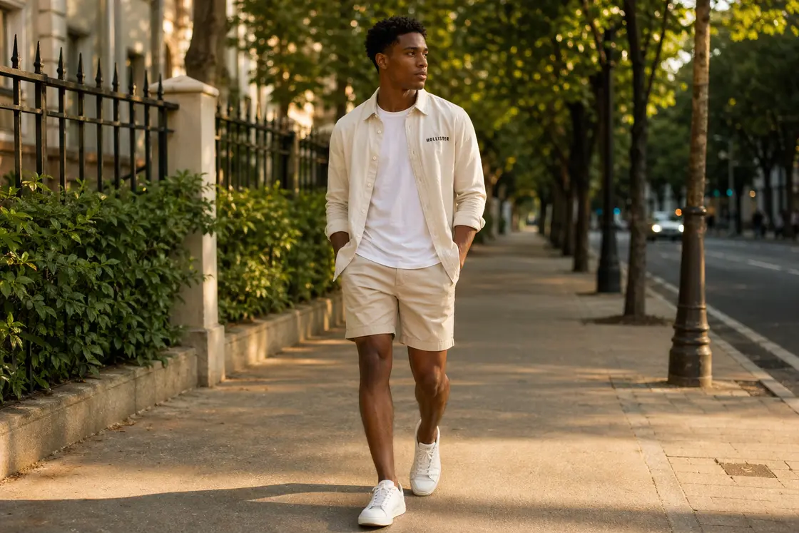 Хлопковые мужские шорты в летнем образе для города