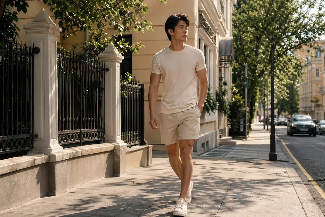 Мужские летние шорты в стильном городском образе на жаркую погоду