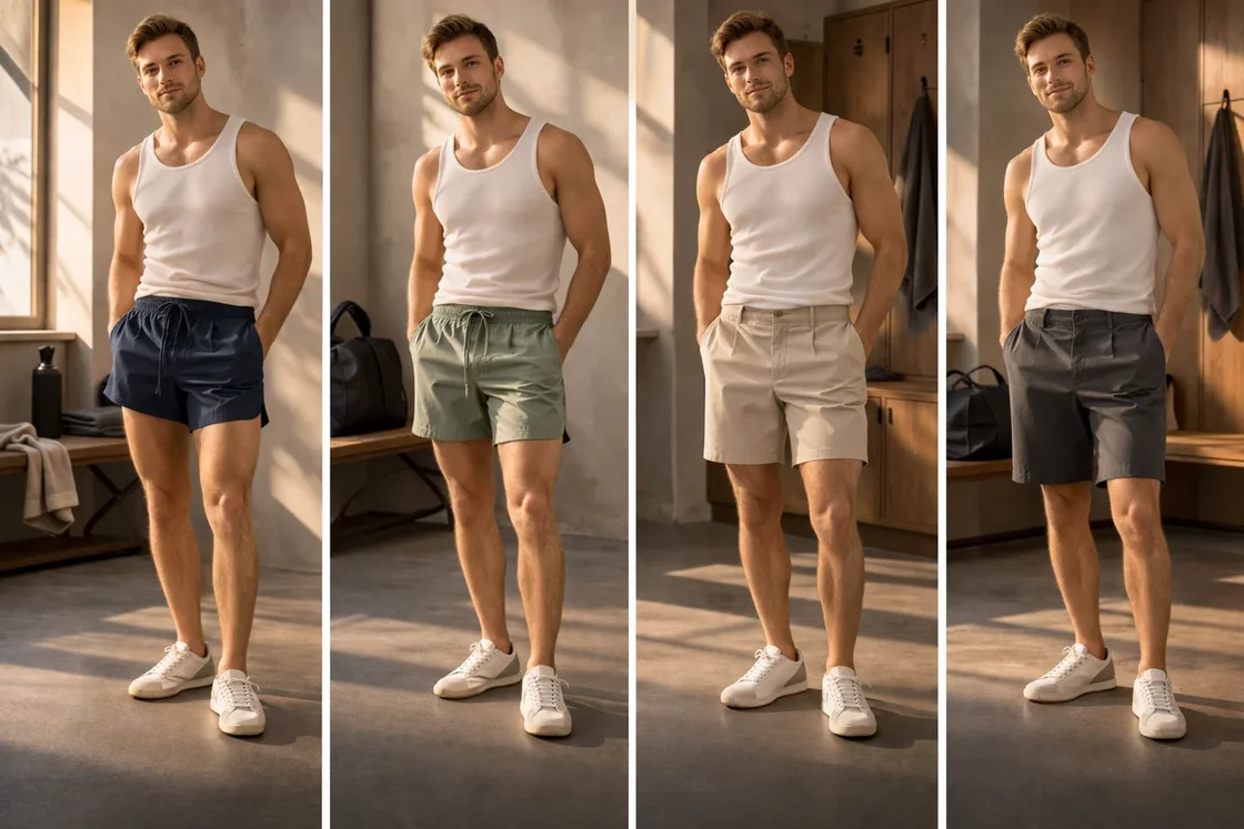 Сравнение посадки и длины мужских шорт в премиальном casual-стиле