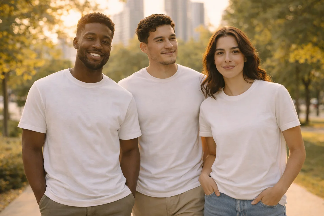 Качественные футболки в летнем парке: премиальный casual стиль
