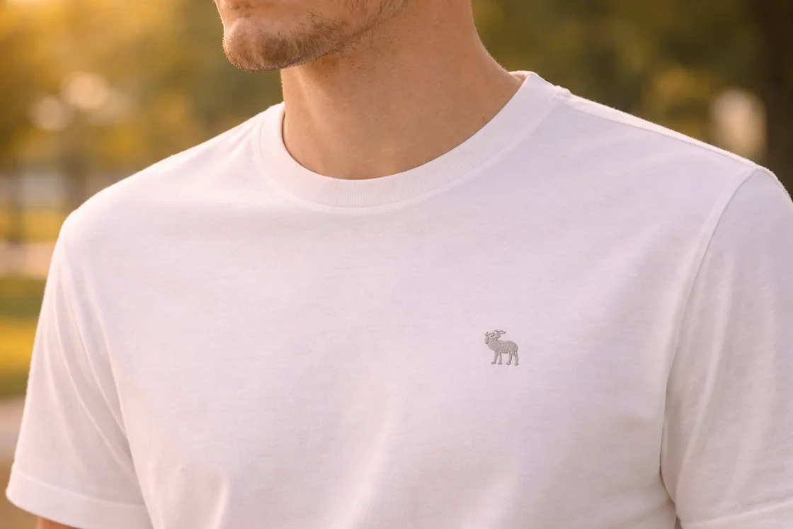 Горловина и швы качественной футболки крупным планом