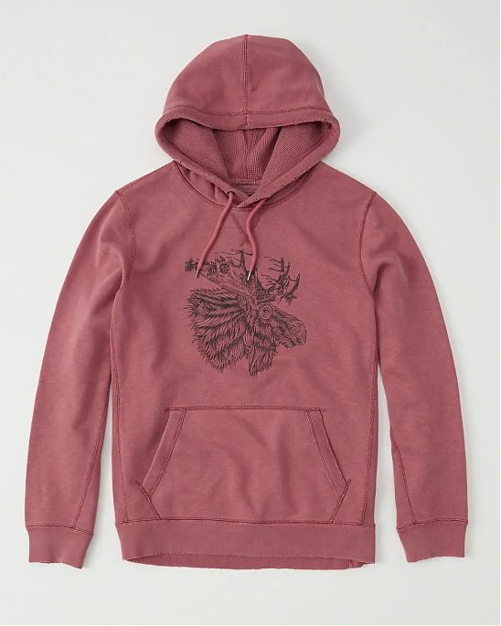Moscow USA предлагает Вам купить мужскую толстовку Abercrombie Fitch красного цвета с принтом в виде черного лося. Модель 03457. Доставка по России, Москве и области, самовывоз.