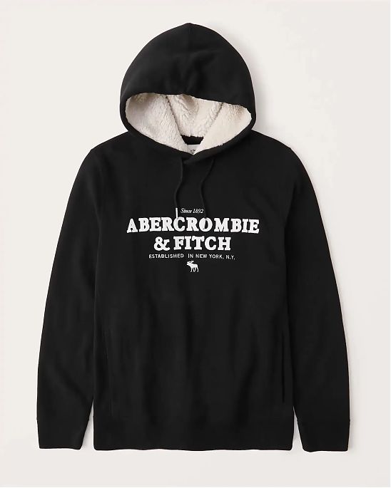 Moscow USA предлагает Вам купить мужскую толстовку на с капюшоном Abercrombie Fitch черного цвета с нашитой надписью и шепрой в капюшоне. Модель 05364. Доставка по России, Москве и области, самовывоз.