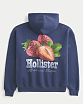 Мужская толстовка Hollister Boxy с синего цвета с принтом клубники на груди и спине. Оригинальная модель, бесплатная доставка и примерка по России
