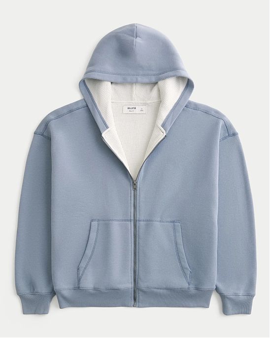 Мужская толстовка Hollister на молнии с термоподкладкой и капюшоном, серо-голубого. Оригинальная модель, бесплатная доставка и примерка по России.