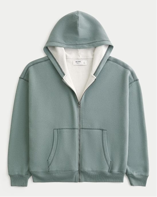 Мужская толстовка Hollister на молнии с термоподкладкой и капюшоном, тёмно-зелёного цвета. Оригинальная модель, бесплатная доставка и примерка по России.
