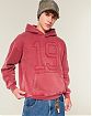 Мужское худи Hollister с аппликацией номера 19, капюшоном и карманом-кенгуру, красного цвета. Оригинальная модель, бесплатная доставка и примерка по России.