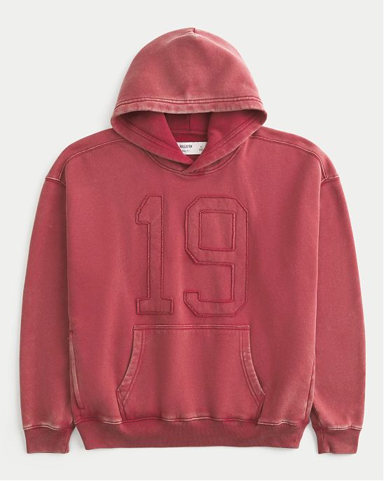 Мужское худи Hollister с аппликацией номера 19, капюшоном и карманом-кенгуру, красного цвета. Оригинальная модель, бесплатная доставка и примерка по России.