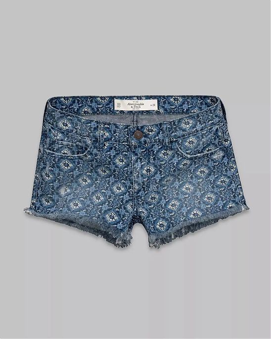 Женские джинсовые шорты Abercrombie & Fitch синего цвета с орнаментом. Модель 00415. Подробное описание и цена товара. Доставка по России, Москве и Области от Moscow USA