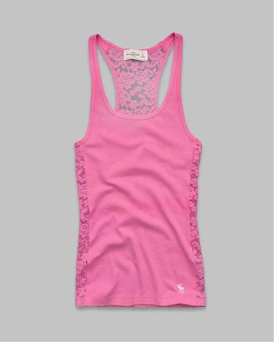 Женская майка ажурная Abercrombie & Fitch розового цвета с ажурными узорами на спине. Модель 00378. Подробное описание и цена товара. Доставка по России, Москве и Области от Moscow USA