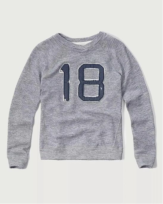 Женская толстовка без капюшона Abercrombie Fitch 18 без капюшона серого цвета с вышитыми цифрами 18. Модель 02443. Доставка по России, Москве и Области от Moscow USA