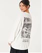 Женская толстовка без капюшона Hollister Oversized белого цвета с принтом. Модель 06769. Бесплатная доставка по России, Москве и Области от Moscow USA
