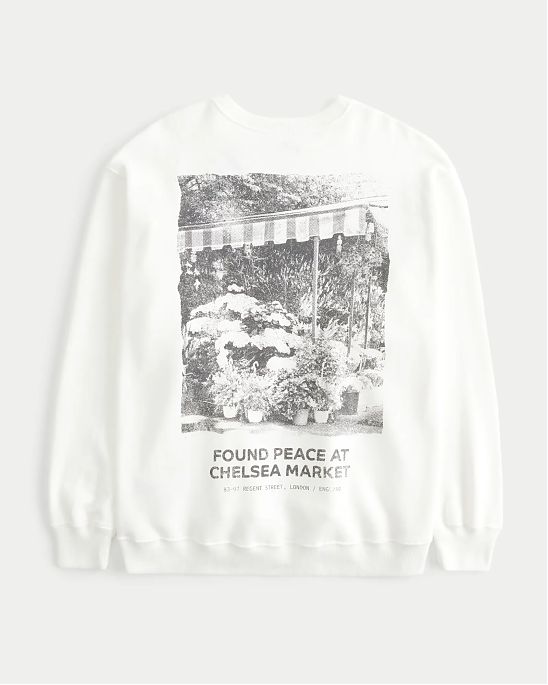 Женская толстовка без капюшона Hollister Oversized белого цвета с принтом. Модель 06769. Бесплатная доставка по России, Москве и Области от Moscow USA