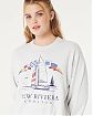 Женская толстовка без капюшона Hollister New Riviera Croatia серого цвета с графикой. Модель 07513. Бесплатная доставка по России, Москве и Области от Moscow USA
