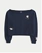 Женский свитшот Hollister с открытыми плечами и вышивкой собачки в темно-синем цвете. Оригинальная модель 08186, бесплатная доставка и примерка по Москве и России