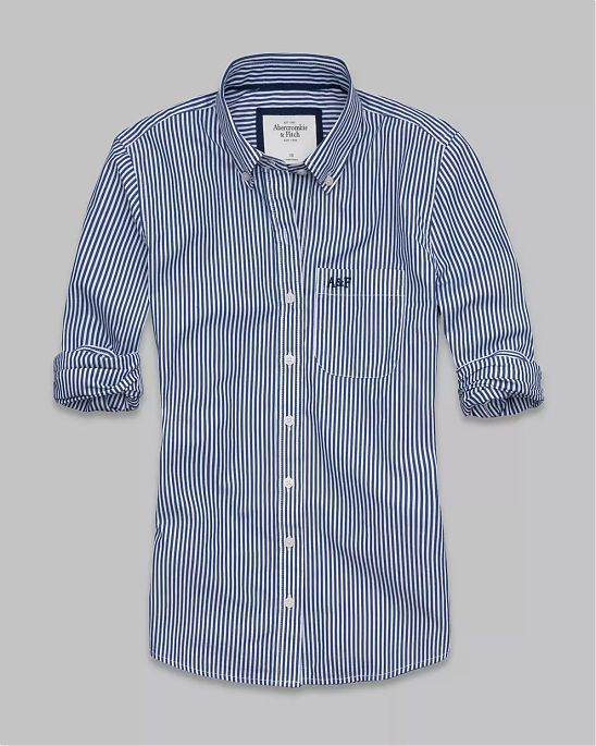 Классическая женская рубашка в вертикальную полоску Abercrombie & Fitch белого цвета в вертикальную синюю полоску. Моджель 00443. Подробное описание и цена товара. Доставка по России, Москве и Области от Moscow USA
