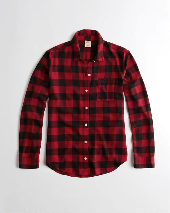 Женская байковая рубашка Hollister красного цвета в черную клетку. Модель 03977. Подробное описание и цена товара. Доставка по России, Москве и Области от Moscow USA
