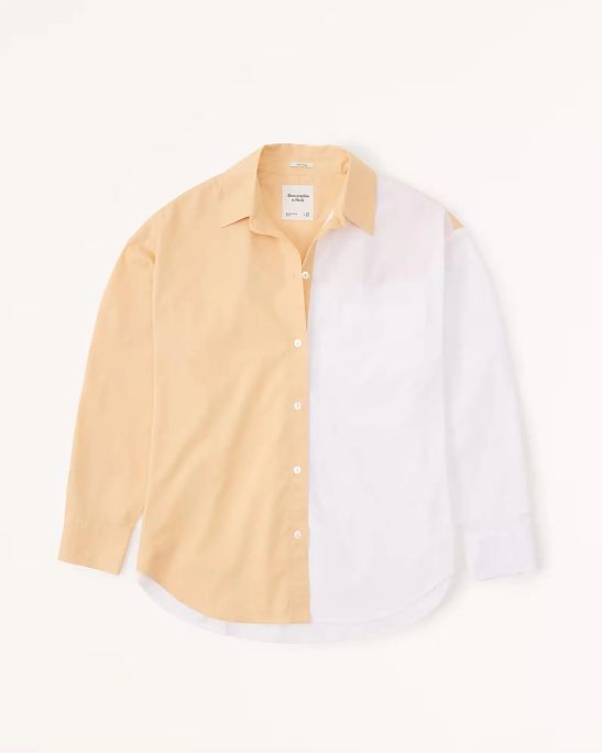 Женская рубашка Abercrombie Fitch Oversized желтого цвета с белым цветом. Модель 06671. Подробное описание и цена товара. Доставка по России, Москве и Области от Moscow USA