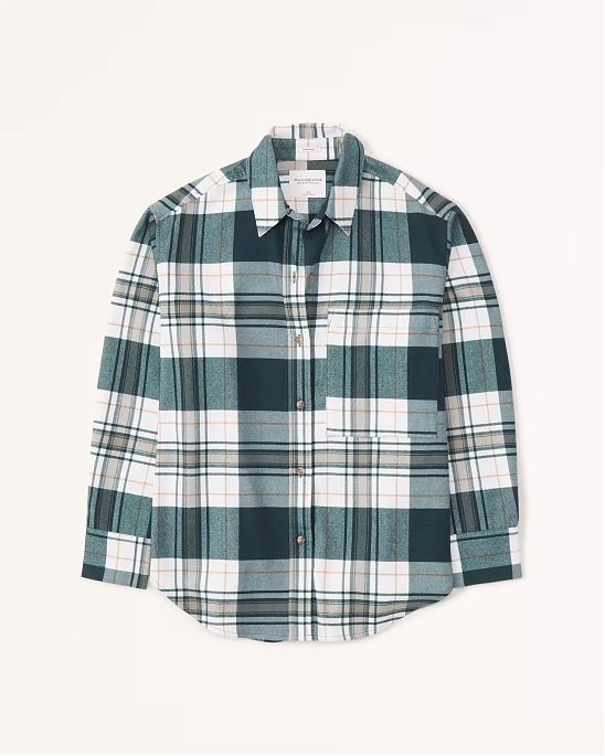 Женская байковая рубашка Abercrombie Fitch Oversized в зеленую клетку с нагрудным карманом. Модель 06675. Подробное описание и цена товара. Доставка по России, Москве и Области от Moscow USA