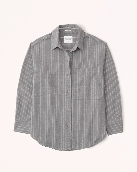 Женская байковая рубашка Abercrombie Fitch Oversized серого цвета в белую полоску. Модель 06780. Подробное описание и цена товара. Доставка по России, Москве и Области от Moscow USA