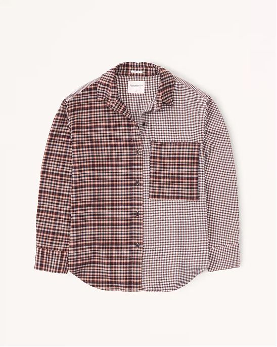 Женская байковая рубашка Abercrombie Fitch Oversized в коричневую клетку с нагрудным карманом. Модель 06778. Подробное описание и цена товара. Доставка по России, Москве и Области от Moscow USA