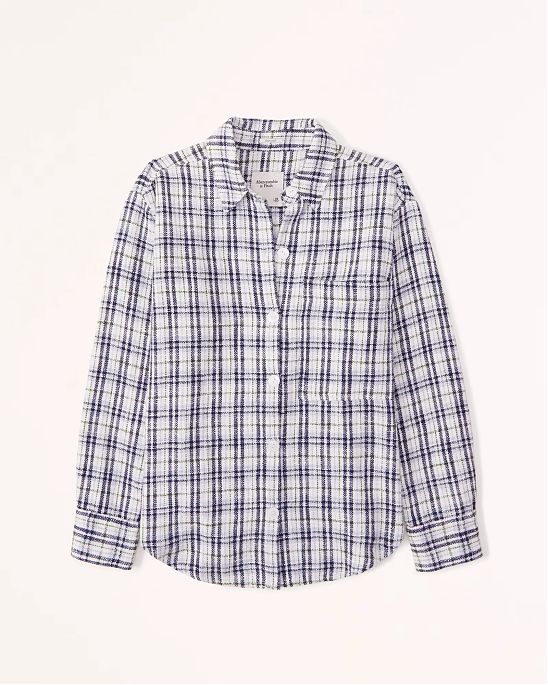 Женская твидовая рубашка Abercrombie Fitch Oversized в синюю клетку. Модель 06892. Подробное описание и цена товара. Доставка по России, Москве и Области.