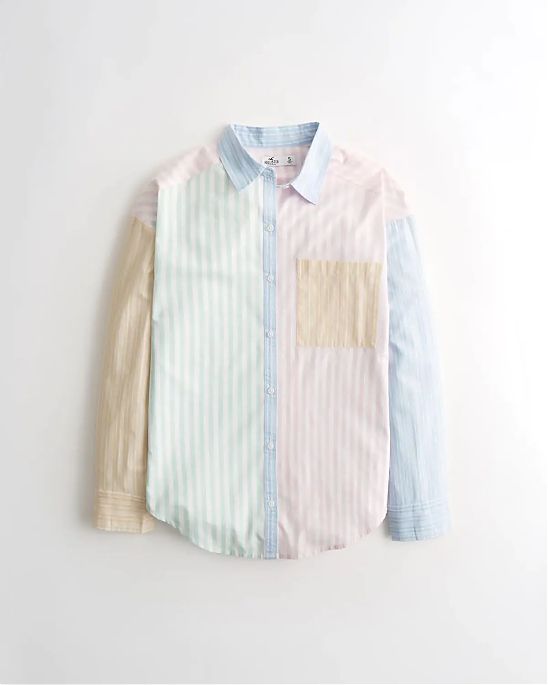 Женская байковая рубашка Hollister Oversized в вертикальную полоску желтого, зеленого синего и розового цвета. Модель 05925. Подробное описание и цена товара. Доставка по России, Москве и Области от Moscow USA