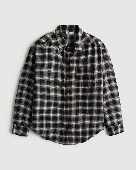 Женская байковая рубашка Hollister Oversized в черную клетку. Модель 06891. Подробное описание и цена товара. Доставка по России, Москве и Области от Moscow USA