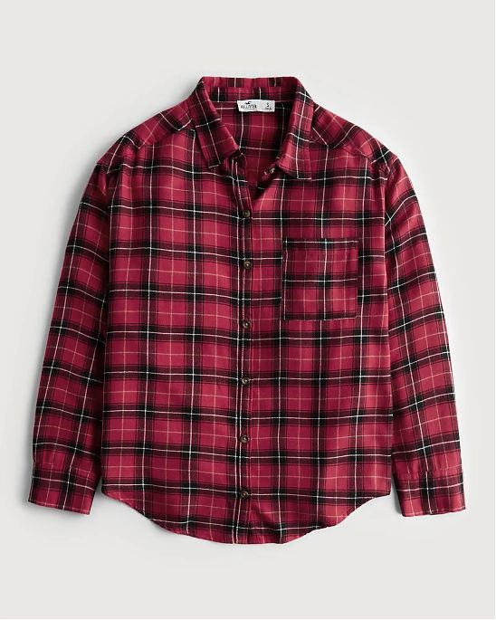 Женская байковая рубашка Hollister Oversized в красную клетку. Модель 06613. Подробное описание и цена товара. Доставка по России, Москве и Области от Moscow USA