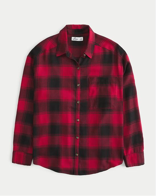 Женская байковая рубашка Hollister Oversized в красную клетку. Модель 06894. Бесплатная доставка по России, Москве и Области от Moscow USA