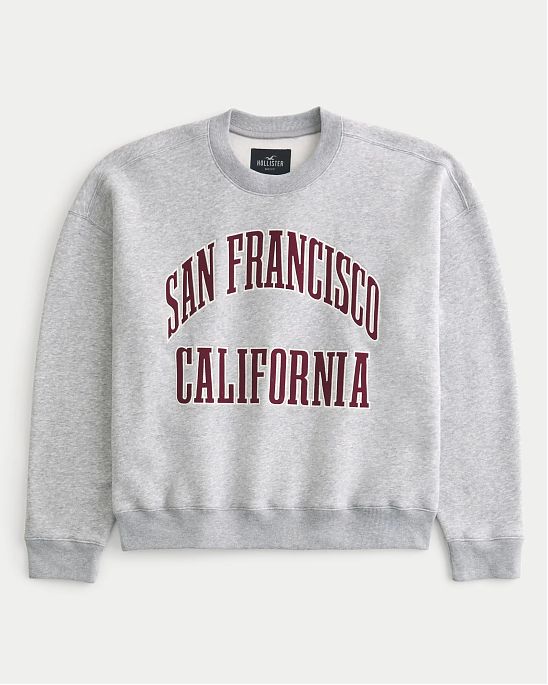 Moscow USA предлагает вам купить мужскую толстовку свитшот Hollister серого цвета с нашитой красной надписью. Моедль 07277. Бесплатная доставка по России, Москве и области, самовывоз.