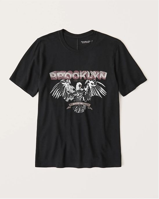 Женская футболка черного цвета Abercrombie Fitch с фирменным принтом и надписью. Модель 05471. Подробное описание и цена товара. Доставка по России, Москве и Области от Moscow USA