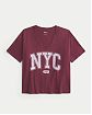 Женская футболка Hollister Oversized бордового цвета с графикой и v-образным вырезом. Модель 07644. Подробное описание и цена товара. Бесплатная доставка по России, Москве и Области от Moscow USA