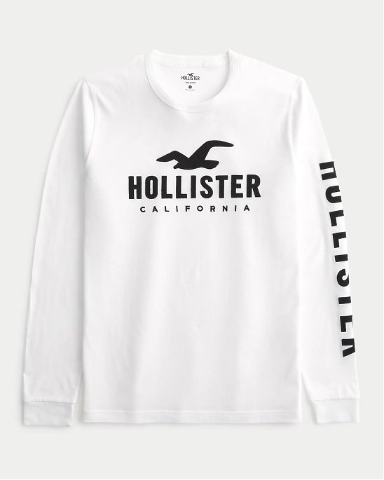 Moscow USA предлагает вам купить футболку с длинным рукавом Hollister белого цвета с нашитым логотипом на груди и спине. Модель 07561. Бесплатная доставка по России, Москве и области, самовывоз