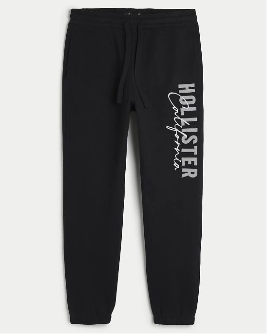 Moscow USA предлагает Вам купить мужские спортивные штаны джоггеры Hollister черного цвета с нашитой графической надписью . Модель 07087. Доставка по России, Москве и области, самовывоз.