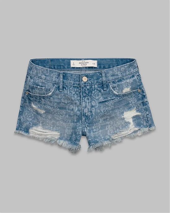 Женские джинсовые шорты Abercrombie & Fitch синего цвета с орнаментом и потертости. Модель 00422. Подробное описание и цена товара. Доставка по России, Москве и Области от Moscow USA