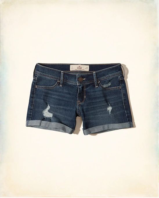 Женские джинсовые шорты Hollister темно-синего цвета с рваными элементами. Модель 02500. Подробное описание и цена товара. Доставка по России, Москве и Области от Moscow USA