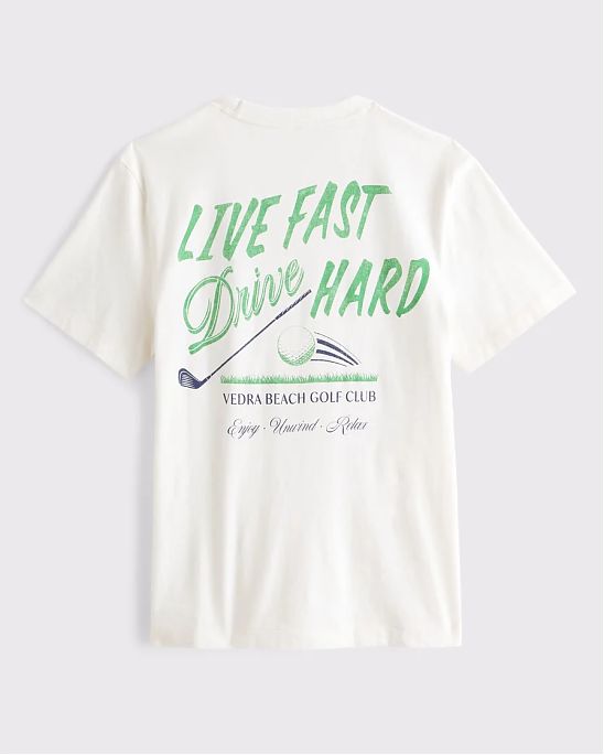 Мужская футболка Abercrombie & Fitch Relaxed с принтом гольфа на груди и спине для повседневного образа. Оригинальная модель, бесплатная доставка и примерка по России.