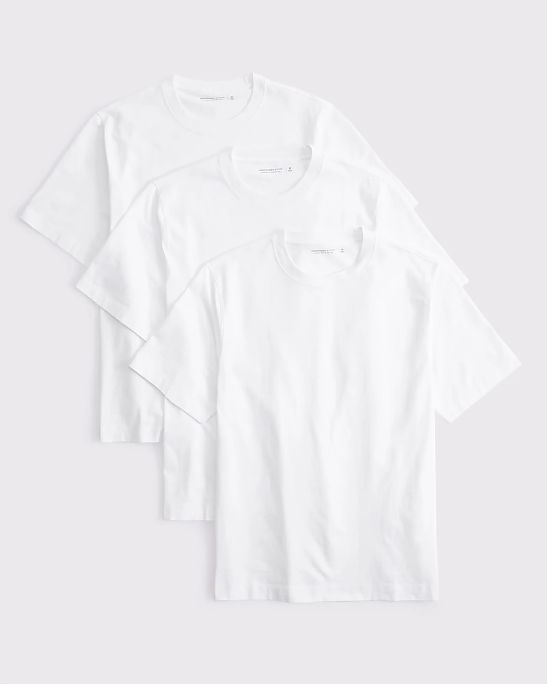 Мужской набор футболок Abercrombie & Fitch белого цвета из 3 штук с круглым вырезом. Оригинальная модель 08191, бесплатная доставка и примерка по России.