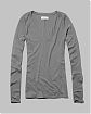 Женская плотная футболка с длинным рукавом и v-образным вырезом Abercrombie Fitch серого цвета. Модель 06636. Доставка по России, Москве и Области от Moscow USA