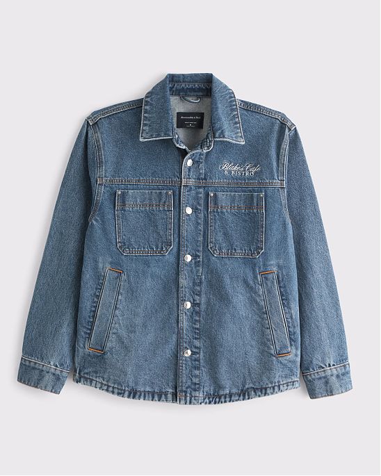 Мужская джинсовая куртка Abercrombie & Fitch из хлопкового денима с вышивкой на груди. Оригинальная модель 08160, бесплатная доставка и примерка по России.