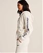 Женская толстовка на молнии с капюшоном Abercrombie Fitch светло серого цвета с надписями на рукавах. Модель 05018. Подробное описание и цена товара. Доставка по России, Москве и Области от Moscow USA