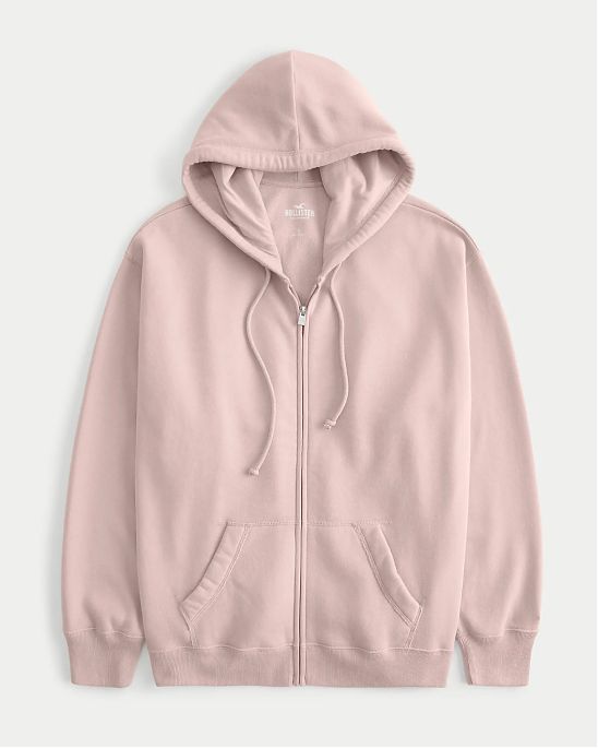 Женская толстовка на молнии с капюшоном Hollister Oversized Feel Good Oversized розового цвета. Модель 06974. Подробное описание и цена товара. Доставка по России, Москве и Области от Moscow USA