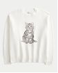 Женский свитер Hollister белого цвета графикой кошки. Модель 06694. Подробное описание и цена товара. Бесплатная доставка по России, Москве и Области от Moscow USA.